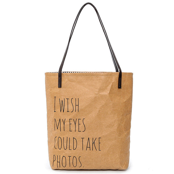 lovielf HOT Women Handbags Kraft Paper Bolsas I WISH MY EYE COULD TAKE PHOTO Fashion Shoulder Bags Shopping Tote Bag sac a main