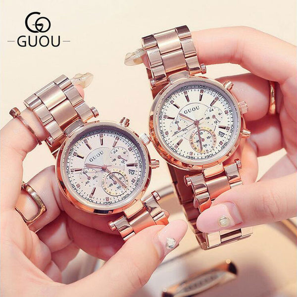 GUOU Luxury Watch Women Steel Bracelet Auto Date Women's Watches Multi-runtioan Ladies Clock saat relogio feminino reloj mujer
