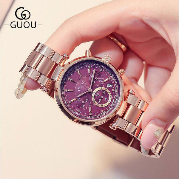 GUOU Luxury Watch Women Steel Bracelet Auto Date Women's Watches Multi-runtioan Ladies Clock saat relogio feminino reloj mujer