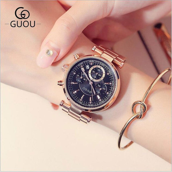 GUOU Luxury Watch Women Steel Bracelet Auto Date Women's Watches Multi-runtioan Ladies Clock saat relogio feminino reloj mujer