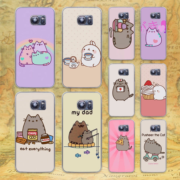 Lovely Pusheen Cat sweety transparent clear hard case cover for Samsung Galaxy s6 s7 edge s4 s5 mini note 4 note5